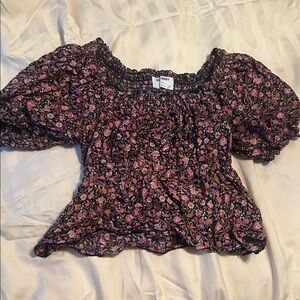 Old Navy Floral Smocked Blouse - blue and Pink